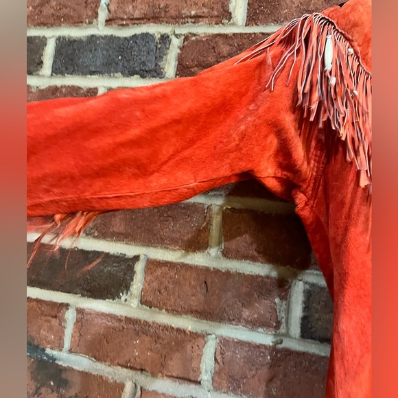Vintage Custom Made burnt orange & black suede top with fringe beads and boning - Picture 3 of 16
